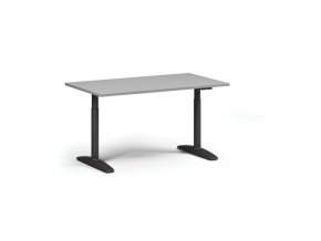 Výškově nastavitelný stůl OBOL, elektrický, 675-1325 mm, deska 1400x800 mm, černá zaoblená podnož, šedá