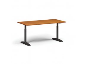 Výškově nastavitelný stůl OBOL, elektrický, 675-1325 mm, deska 1600x800 mm, černá zaoblená podnož, třešeň