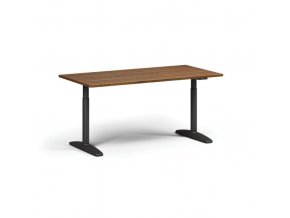 Výškově nastavitelný stůl OBOL, elektrický, 675-1325 mm, deska 1600x800 mm, černá zaoblená podnož, ořech