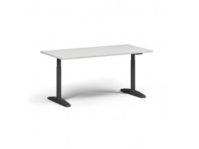 Výškově nastavitelný stůl OBOL, elektrický, 675-1325 mm, deska 1600x800 mm, černá zaoblená podnož, bílá