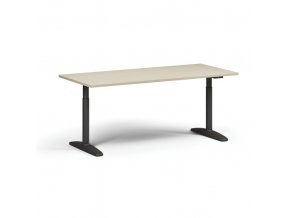 Výškově nastavitelný stůl OBOL, elektrický, 675-1325 mm, deska 1800x800 mm, černá zaoblená podnož, bříza