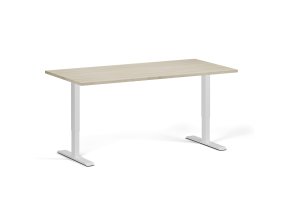 Výškově nastavitelný stůl, 160x80 cm, 2 motory, bílá podnož, dub přírodní