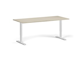 Výškově nastavitelný stůl, 180x80 cm, 2 motory, bílá podnož, dub přírodní