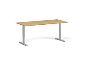 Výškově nastavitelný stůl, 180x80 cm, 2 motory, šedá podnož, buk