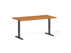 Výškově nastavitelný stůl, 160x80 cm, 2 motory, černá podnož, třešeň