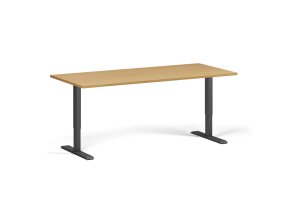 Výškově nastavitelný stůl, 180x80 cm, 2 motory, černá podnož, buk