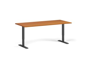 Výškově nastavitelný stůl, 180x80 cm, 2 motory, černá podnož, třešeň