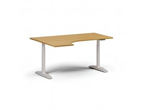 Výškově nastavitelný stůl OBOL, elektrický, 675-1325 mm, rohový levý, deska 1600x1200 mm, bílá zaoblená podnož, buk