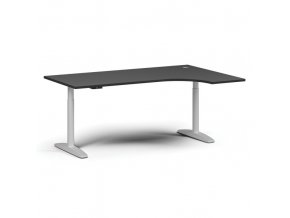 Výškově nastavitelný stůl OBOL, elektrický, 675-1325 mm, rohový pravý, deska 1800x1200 mm, bílá zaoblená podnož, grafit