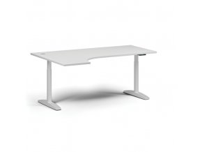 Výškově nastavitelný stůl OBOL, elektrický, 675-1325 mm, rohový levý, deska 1800x1200 mm, bílá zaoblená podnož, bílá