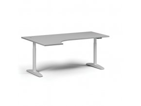 Výškově nastavitelný stůl OBOL, elektrický, 675-1325 mm, rohový levý, deska 1800x1200 mm, bílá zaoblená podnož, šedá