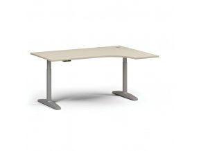 Výškově nastavitelný stůl OBOL, elektrický, 675-1325 mm, rohový pravý, deska 1600x1200 mm, šedá zaoblená podnož, bříza