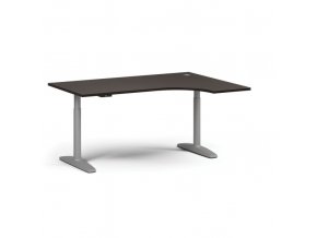 Výškově nastavitelný stůl OBOL, elektrický, 675-1325 mm, rohový pravý, deska 1600x1200 mm, šedá zaoblená podnož, wenge