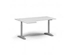 Výškově nastavitelný stůl OBOL, elektrický, 675-1325 mm, rohový levý, deska 1600x1200 mm, šedá zaoblená podnož, bílá