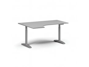 Výškově nastavitelný stůl OBOL, elektrický, 675-1325 mm, rohový levý, deska 1600x1200 mm, šedá zaoblená podnož, šedá