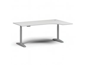 Výškově nastavitelný stůl OBOL, elektrický, 675-1325 mm, rohový pravý, deska 1800x1200 mm, šedá zaoblená podnož, bílá