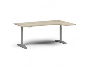 Výškově nastavitelný stůl OBOL, elektrický, 675-1325 mm, rohový pravý, deska 1800x1200 mm, šedá zaoblená podnož, dub přírodní