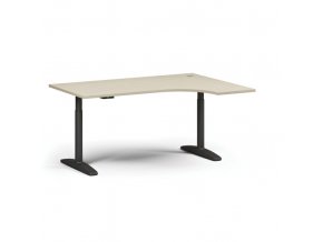 Výškově nastavitelný stůl OBOL, elektrický, 675-1325 mm, rohový pravý, deska 1600x1200 mm, černá zaoblená podnož, bříza