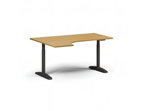 Výškově nastavitelný stůl OBOL, elektrický, 675-1325 mm, rohový levý, deska 1600x1200 mm, černá zaoblená podnož, buk