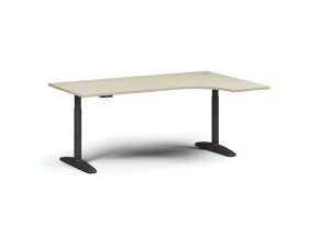 Výškově nastavitelný stůl OBOL, elektrický, 675-1325 mm, rohový pravý, deska 1800x1200 mm, černá zaoblená podnož, bříza