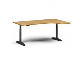 Výškově nastavitelný stůl OBOL, elektrický, 675-1325 mm, rohový pravý, deska 1800x1200 mm, černá zaoblená podnož, buk