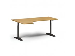 Výškově nastavitelný stůl OBOL, elektrický, 675-1325 mm, rohový levý, deska 1800x1200 mm, černá zaoblená podnož, buk