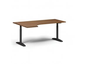 Výškově nastavitelný stůl OBOL, elektrický, 675-1325 mm, rohový levý, deska 1800x1200 mm, černá zaoblená podnož, ořech