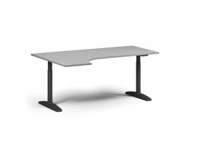 Výškově nastavitelný stůl OBOL, elektrický, 675-1325 mm, rohový levý, deska 1800x1200 mm, černá zaoblená podnož, šedá