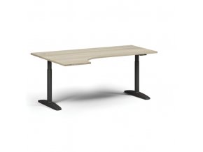 Výškově nastavitelný stůl OBOL, elektrický, 675-1325 mm, rohový levý, deska 1800x1200 mm, černá zaoblená podnož, dub přírodní