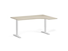 Rohový výškově nastavitelný stůl, 160x120 cm, 2 motory, L/P, bílá podnož, dub přírodní