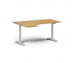 Výškově nastavitelný stůl, elektrický, 675-1325 mm, rohový levý, deska 1600 x 1200 mm, bílá podnož, buk