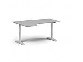 Výškově nastavitelný stůl, elektrický, 675-1325 mm, rohový levý, deska 1600x1200 mm, bílá podnož, šedá
