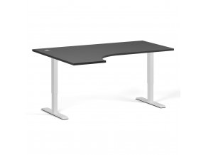 Výškově nastavitelný stůl, elektrický, 675-1325 mm, rohový levý, deska 1600x1200 mm, bílá podnož, grafit