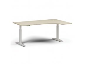 Výškově nastavitelný stůl, elektrický, 675-1325 mm, rohový pravý, deska 1800x1200 mm, bílá podnož, bříza