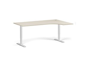 Rohový výškově nastavitelný stůl, 180x120 cm, 2 motory, L/P, bílá podnož, bříza