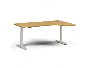 Výškově nastavitelný stůl, elektrický, 675-1325 mm, rohový pravý, deska 1800x1200 mm, bílá podnož, buk