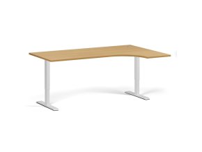 Výškově nastavitelný stůl, 2 motory, rohový L/P, deska 180x120 cm, bílá podnož, buk