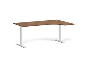 Rohový výškově nastavitelný stůl, 180x120 cm, 2 motory, L/P, bílá podnož, ořech
