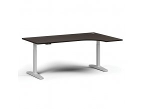Výškově nastavitelný stůl, elektrický, 675-1325 mm, rohový pravý, deska 1800x1200 mm, bílá podnož, wenge