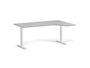 Rohový výškově nastavitelný stůl, 180x120 cm, 2 motory, L/P, bílá podnož, šedá