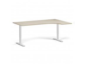 Výškově nastavitelný stůl, elektrický, 675-1325 mm, rohový pravý, deska 1800x1200 mm, bílá podnož, dub přírodní