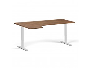 Výškově nastavitelný stůl, elektrický, 675-1325 mm, rohový levý, deska 1800x1200 mm, bílá podnož, ořech