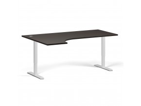 Výškově nastavitelný stůl, elektrický, 675-1325 mm, rohový levý, deska 1800x1200 mm, bílá podnož, wenge