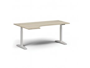 Výškově nastavitelný stůl, elektrický, 675-1325 mm, rohový levý, deska 1800x1200 mm, bílá podnož, dub přírodní