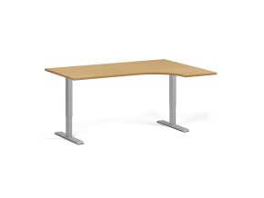 Rohový výškově nastavitelný stůl, 160x120 cm, 2 motory, L/P, šedá podnož, buk