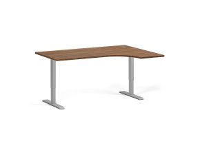 Rohový výškově nastavitelný stůl, 160x120 cm, 2 motory, L/P, šedá podnož, ořech
