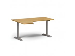 Výškově nastavitelný stůl, elektrický, 675-1325 mm, rohový levý, deska 1600x1200 mm, šedá podnož, buk