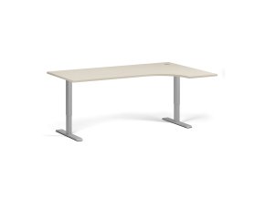 Rohový výškově nastavitelný stůl, 180x120 cm, 2 motory, L/P, šedá podnož, bříza