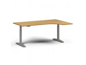 Výškově nastavitelný stůl, elektrický, 675-1325 mm, rohový pravý, deska 1800x1200 mm, šedá podnož, buk