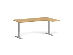 Rohový výškově nastavitelný stůl, 180x120 cm, 2 motory, L/P, šedá podnož, buk